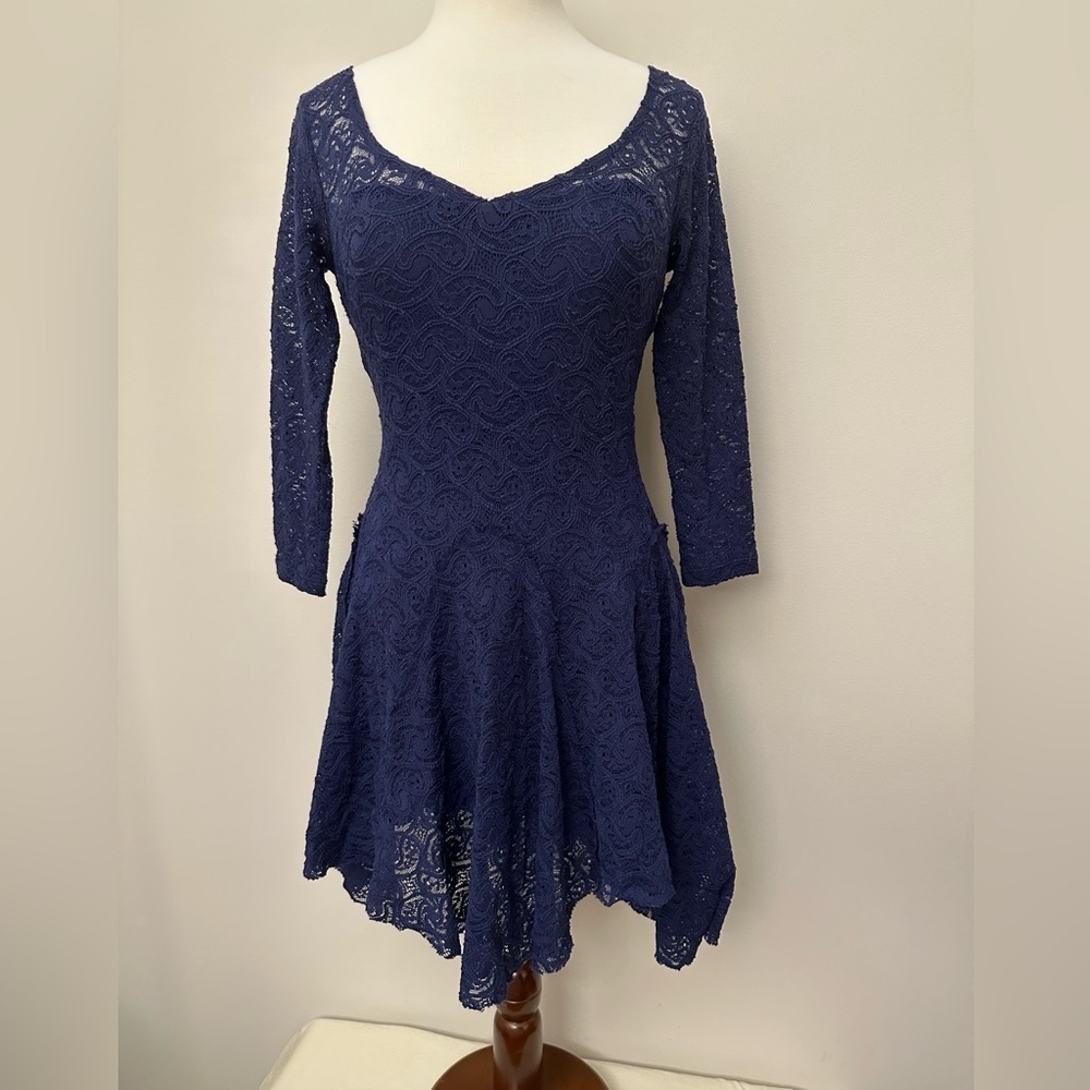 Free People Katya Dress Navy Lace Fit and Flare. Size XS